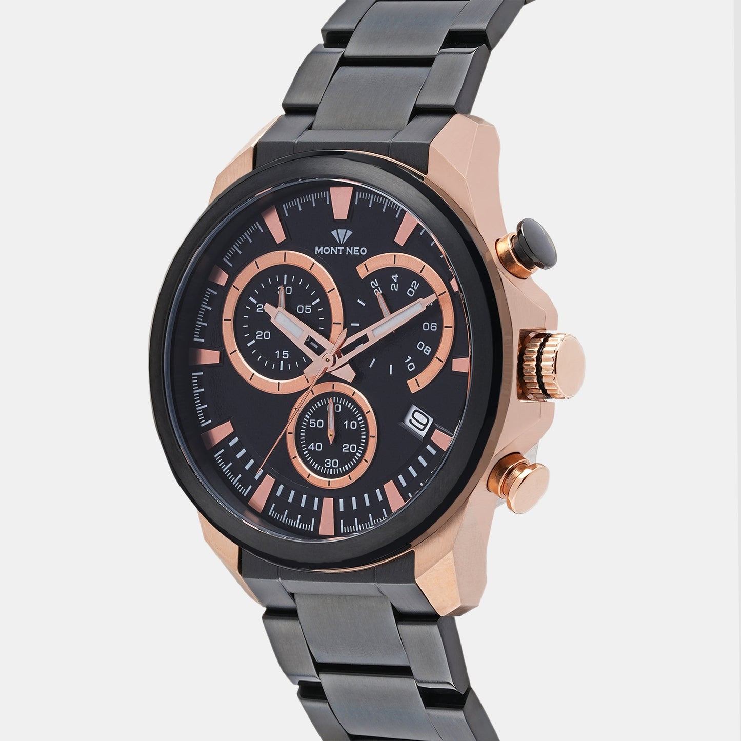 Men's Refined Black Chronograph Stainless Steel Watch 7011M-M3404