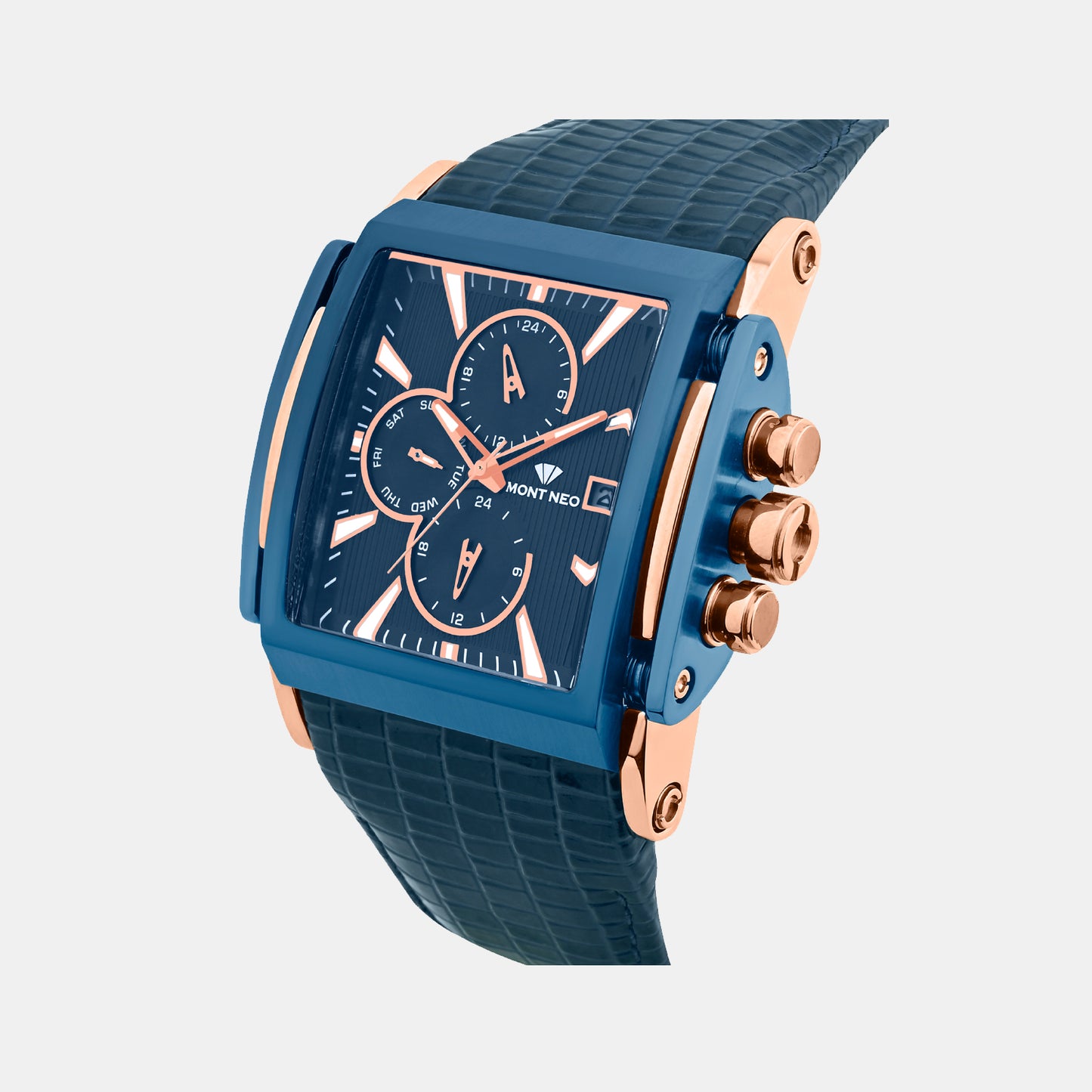 Men Quartz Blue Dial Multi-Function Leather Watch 1057M-L3505