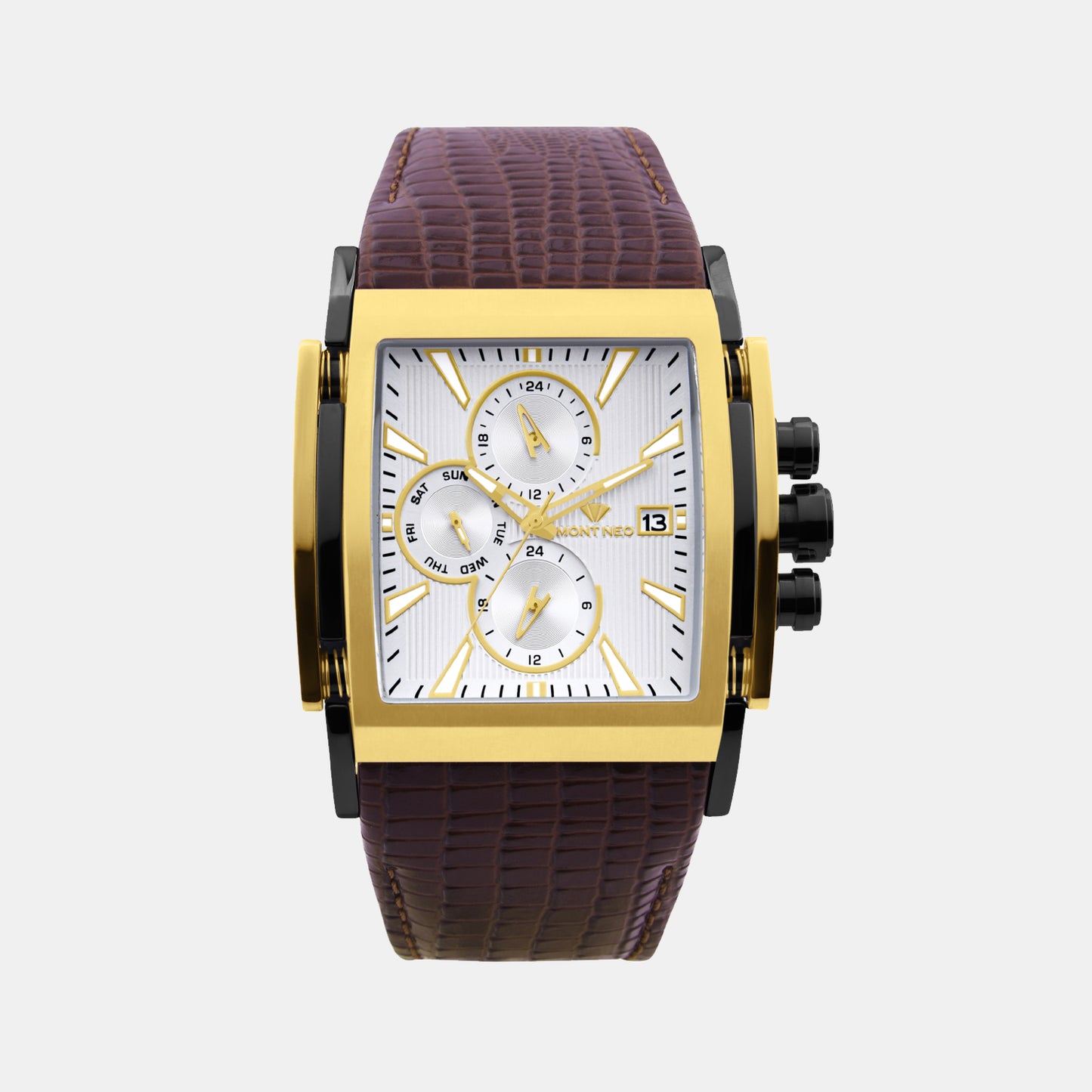 Men Quartz Silver Dial Multi-Function Leather Watch 1057M-L4204