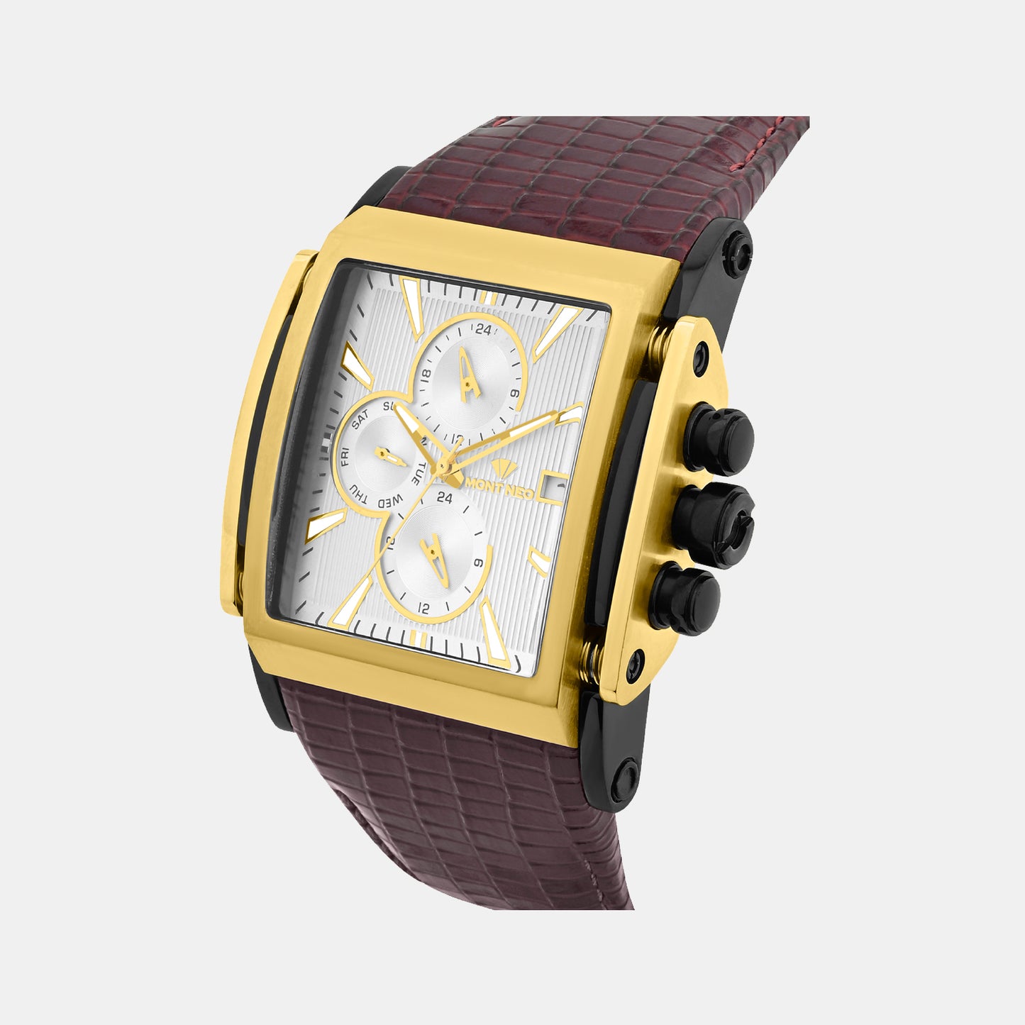 Men Quartz Silver Dial Multi-Function Leather Watch 1057M-L4204