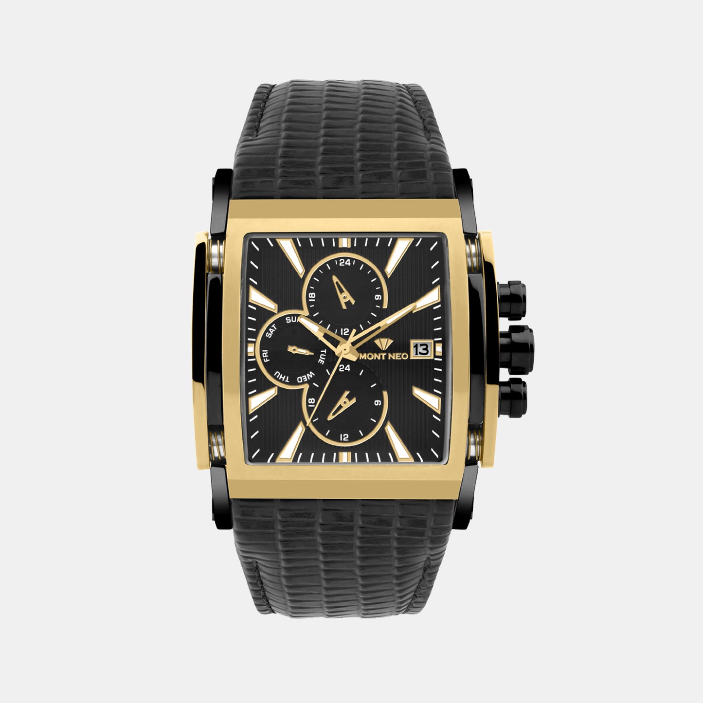 Men Quartz Black Dial Multi-Function Leather Watch 1057M-L4203