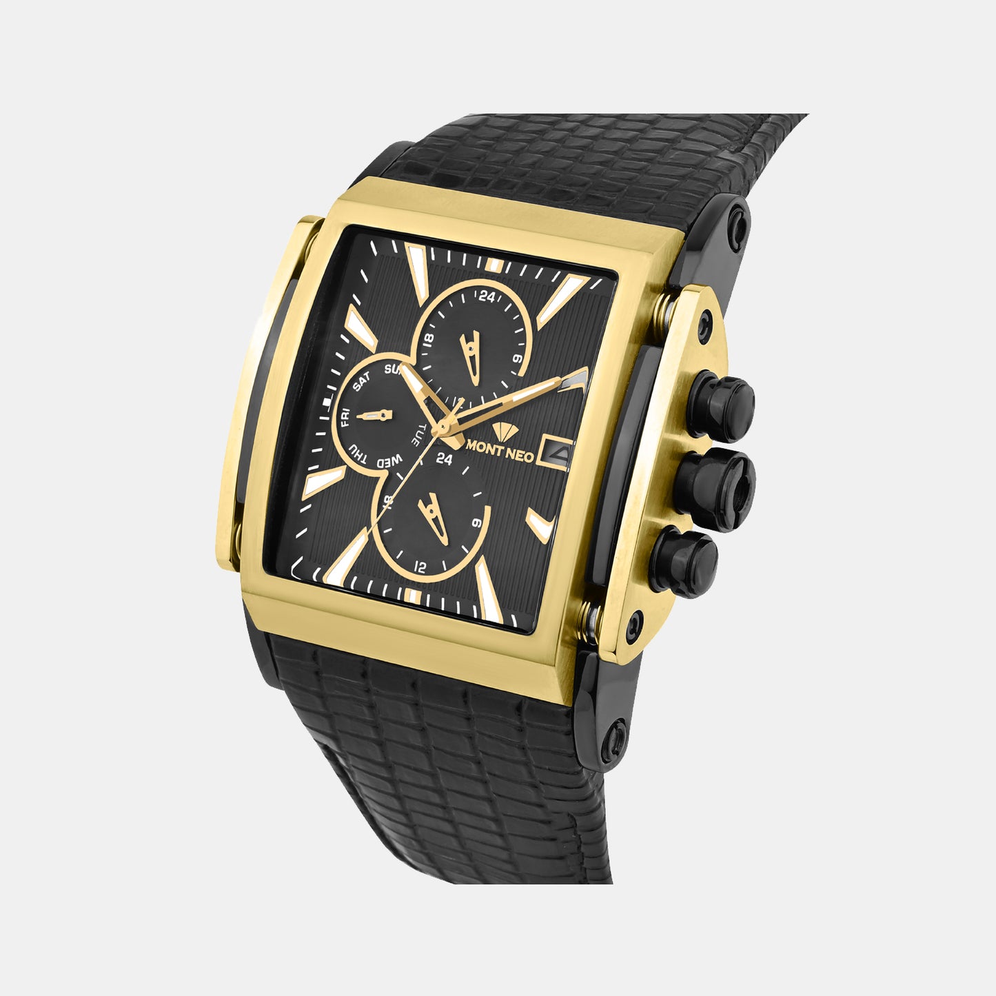 Men Quartz Black Dial Multi-Function Leather Watch 1057M-L4203