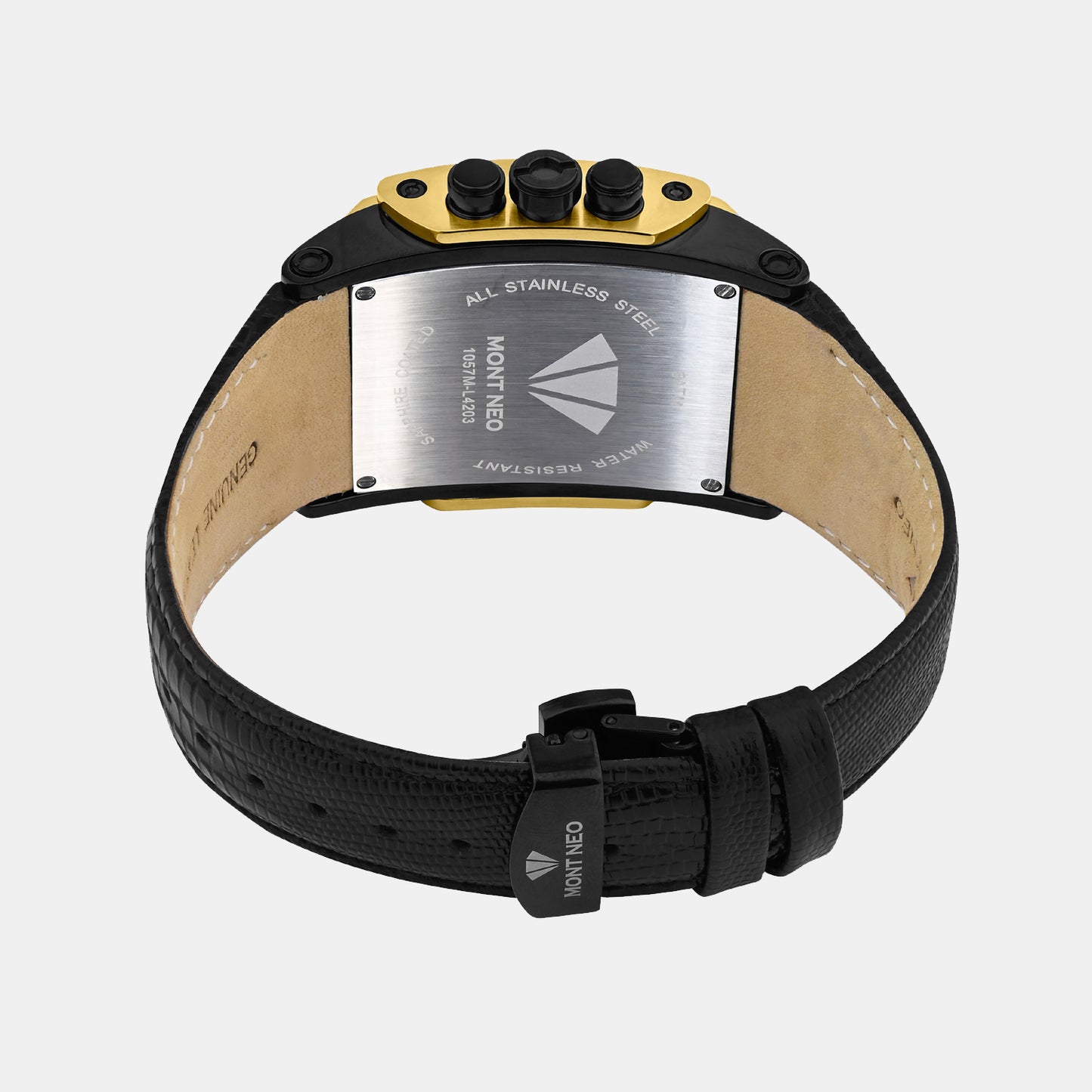 Men Quartz Black Dial Multi-Function Leather Watch 1057M-L4203