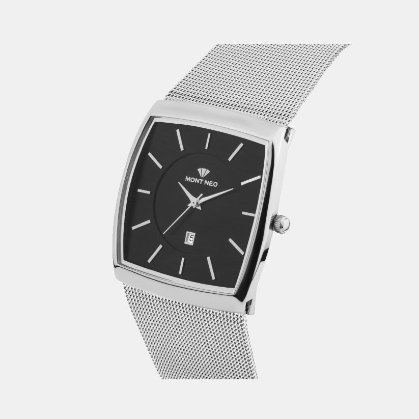 Men Quartz Black Dial Analog Mesh Watch 1060E-B4412