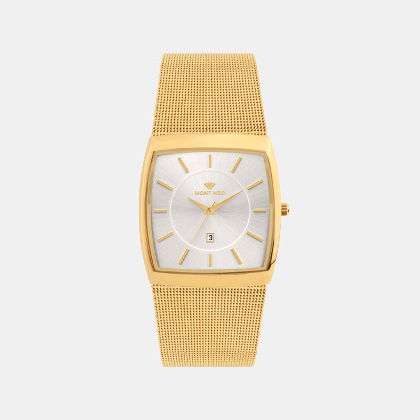 Men Quartz Silver Dial Analog Mesh Watch 1060E-B2203