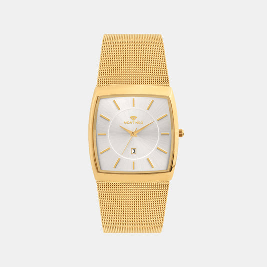 Men Quartz Silver Dial Analog Mesh Watch 1060E-B2203
