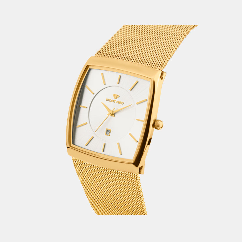Men Quartz Silver Dial Analog Mesh Watch 1060E-B2203