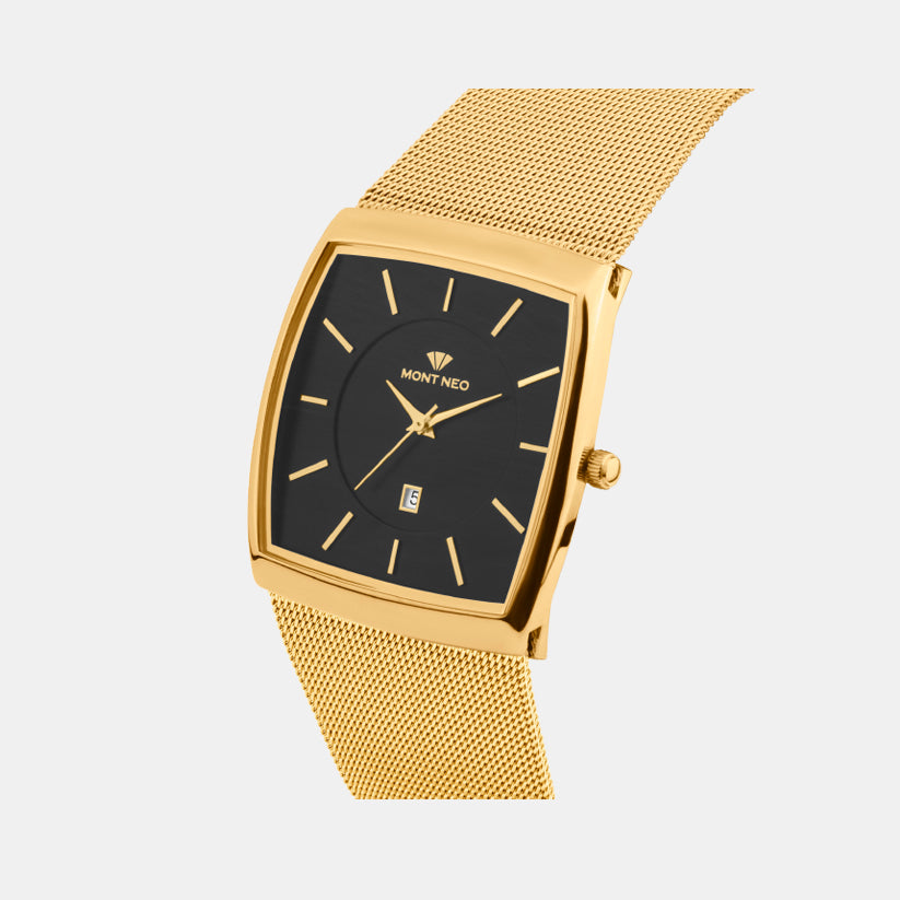 Men Quartz Black Dial Analog Mesh Watch 1060E-B2204