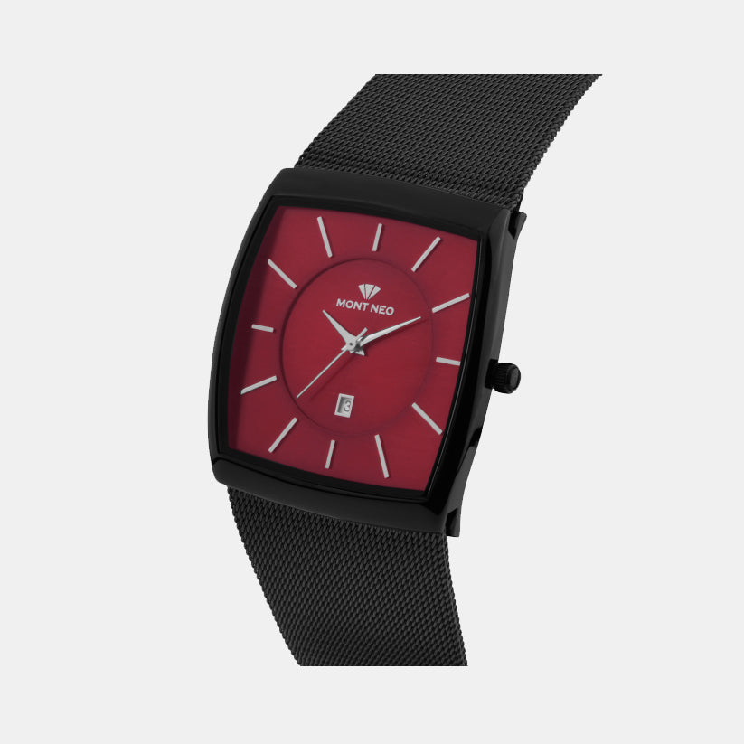 Men Quartz Maroon Dial Analog Mesh Watch 1060E-B1104