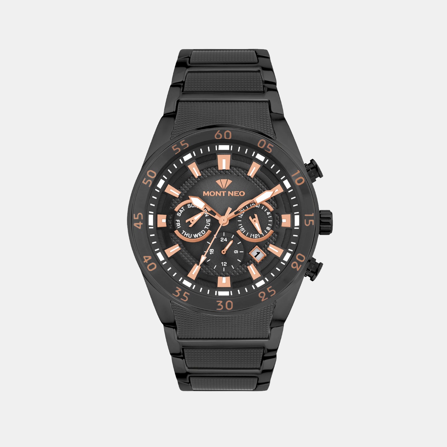 Men Quartz Black Dial Multi-Function Metal Watch 1062M-M4404