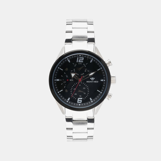 Men's Rugged Black Chronograph Stainless Steel Watch 7012C-M1404