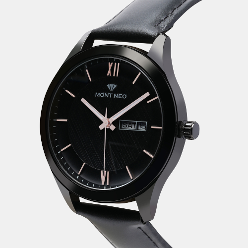 Men's Rugged Black Analog Leather Watch 8009D-L4404-01