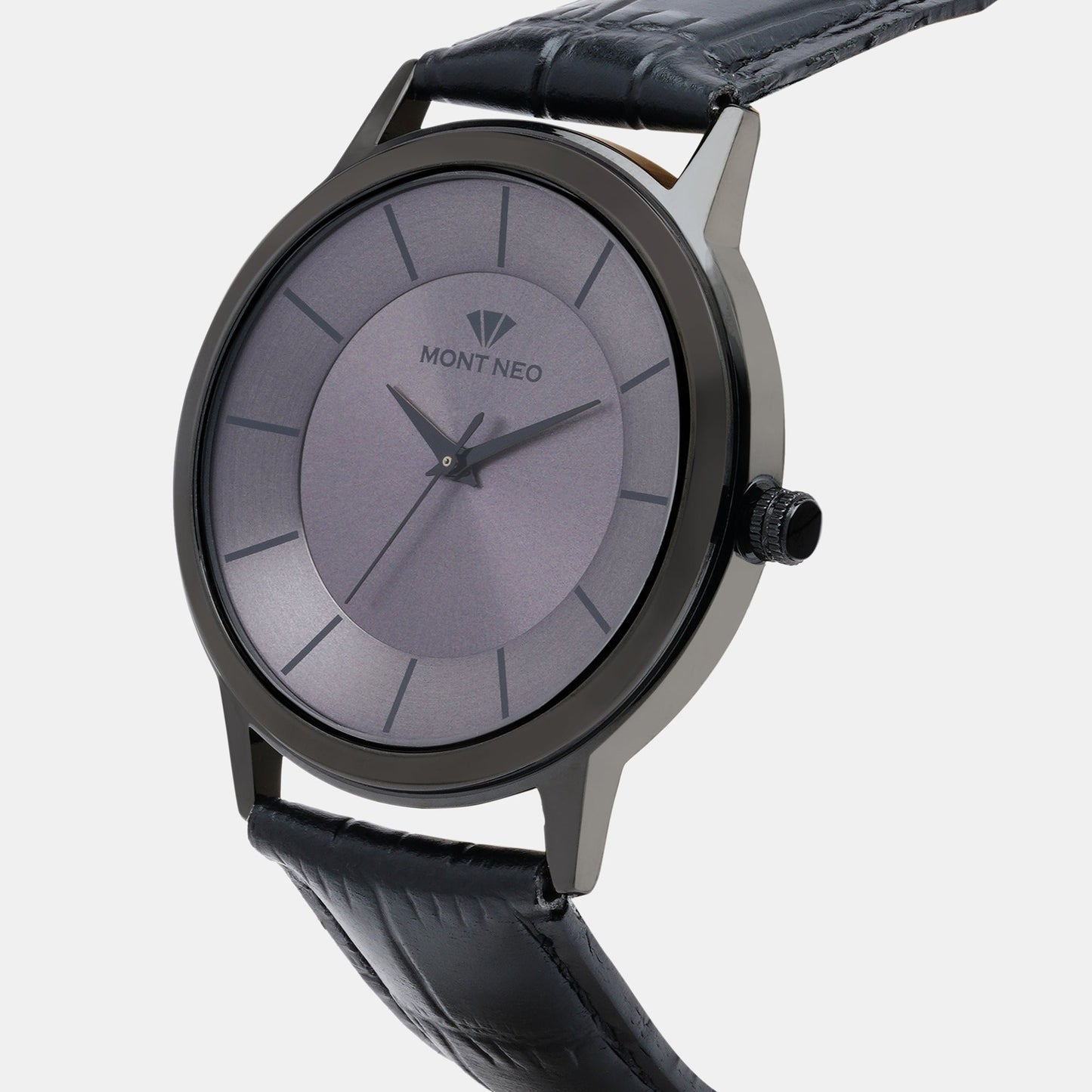 Men's Sleek Silver Analog Leather Watch 8003T-L4416