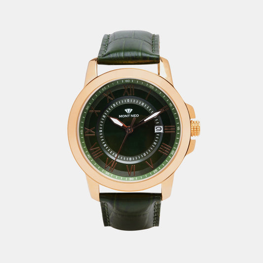 Men's Stylish Green Analog Leather Watch 8002E-L3314