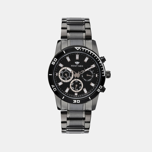 Men's Refined Black Chronograph Stainless Steel Watch 1036C-M4404