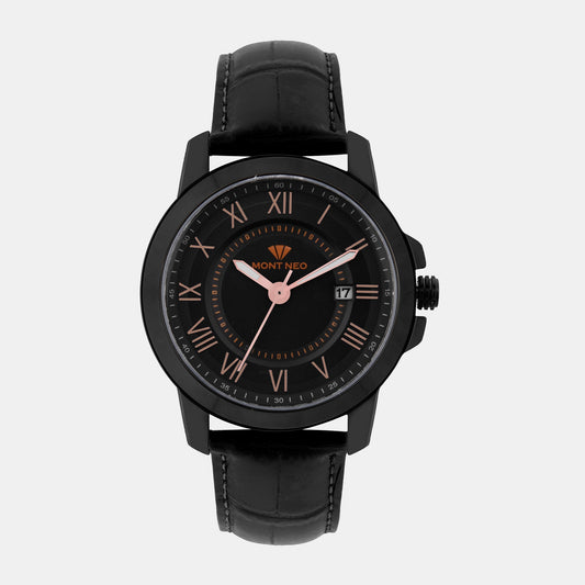 Men's Black Analog Leather Watch 8002E-L4404-1