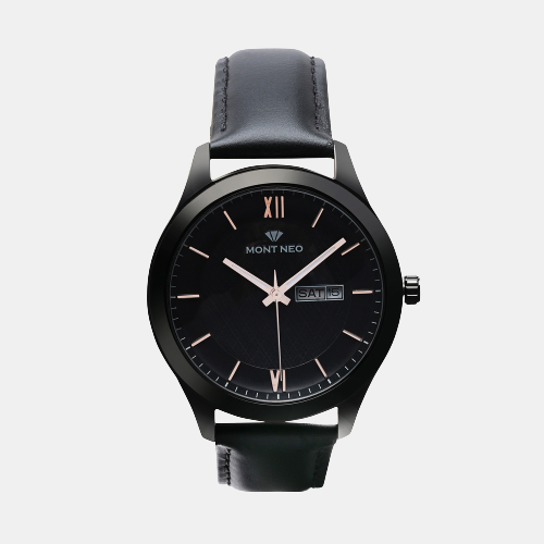 Men's Rugged Black Analog Leather Watch 8009D-L4404-01