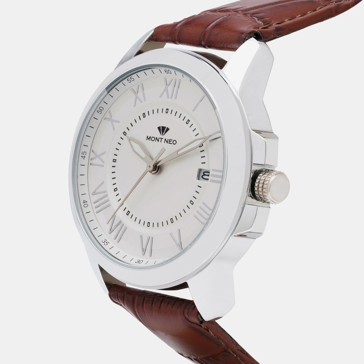 Men's Classic Silver Analog Leather Watch 8002E-L1103