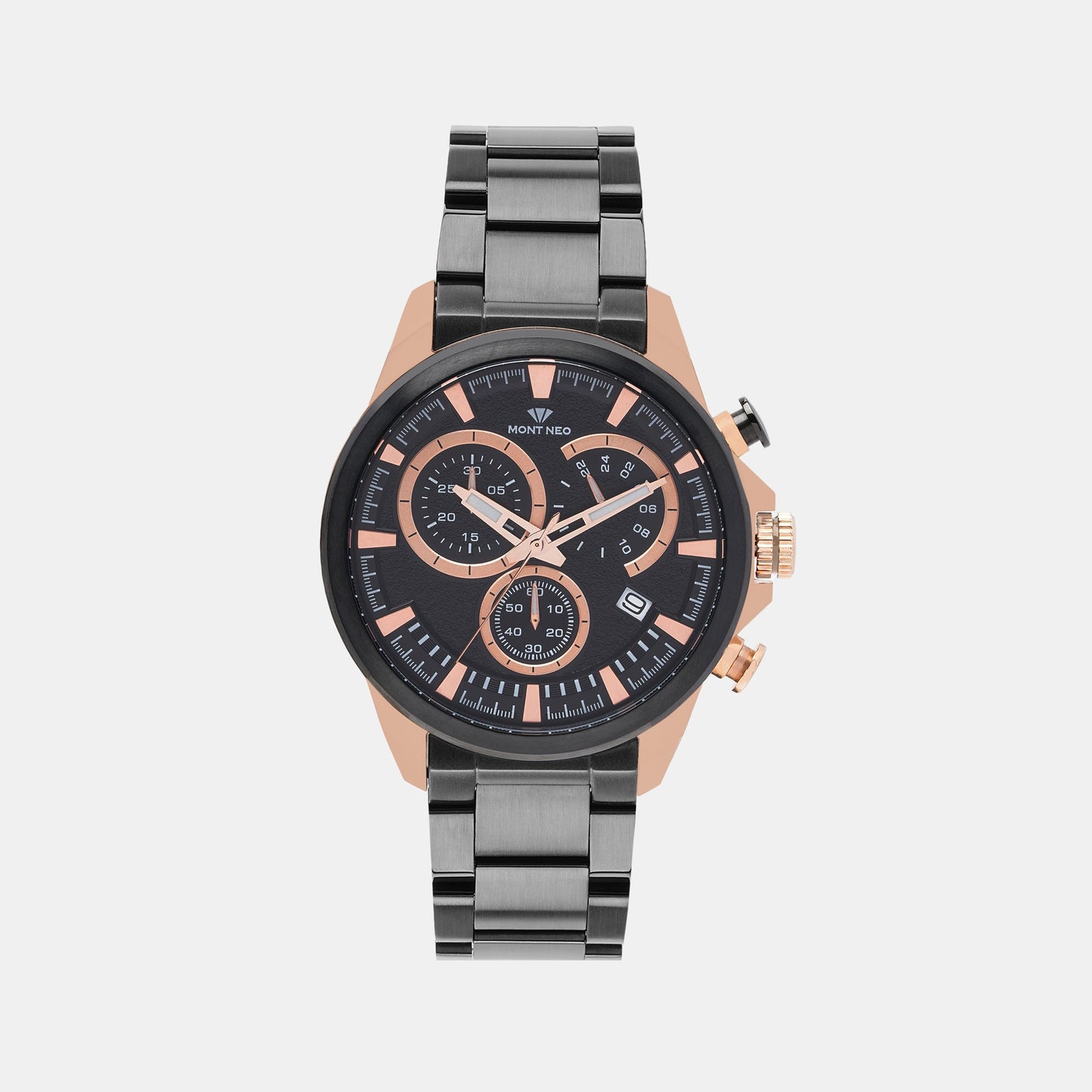 Men's Refined Black Chronograph Stainless Steel Watch 7011M-M3404