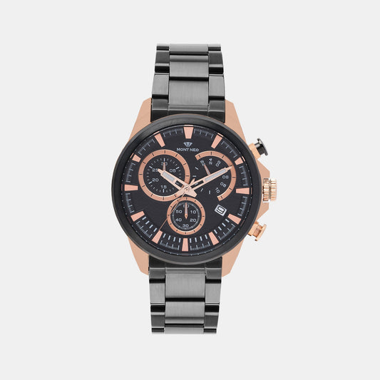 Men's Refined Black Chronograph Stainless Steel Watch 7011M-M3404