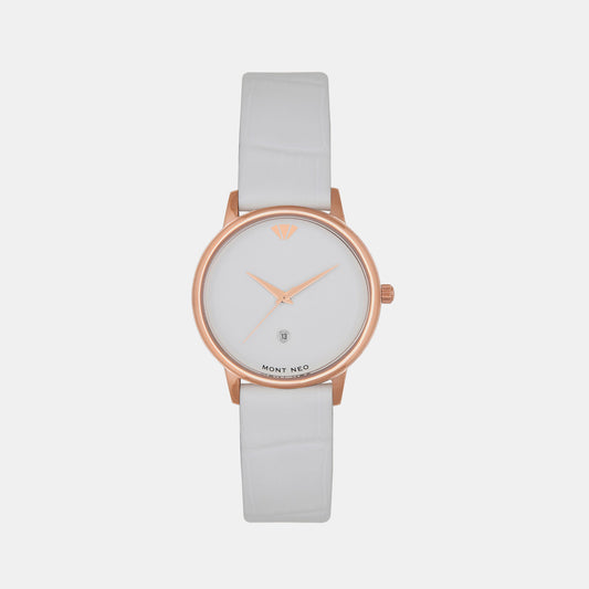 Women's White Analog Leather Watch L1034E-L3302