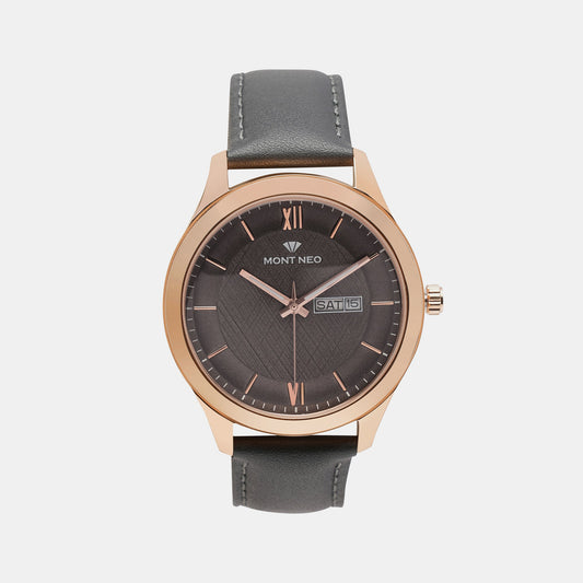 Men's Modern Grey Analog Leather Watch 8009D-L3315