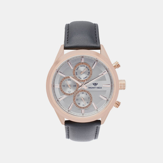 Men's Sleek Silver Chronograph  Leather Watch 7010C-L3303