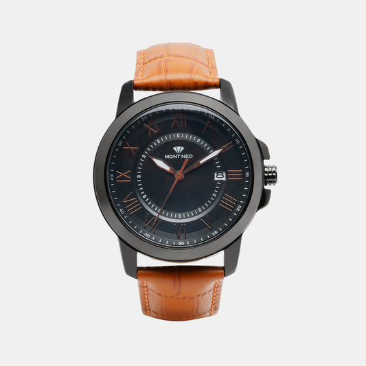 Men's Modern Black Analog Leather Watch 8002E-L4404-01