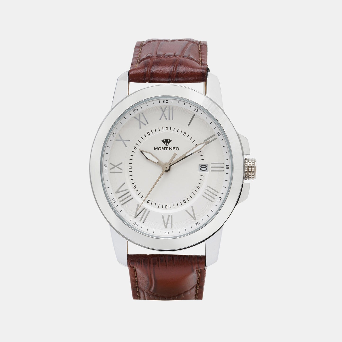 Men's Classic Silver Analog Leather Watch 8002E-L1103
