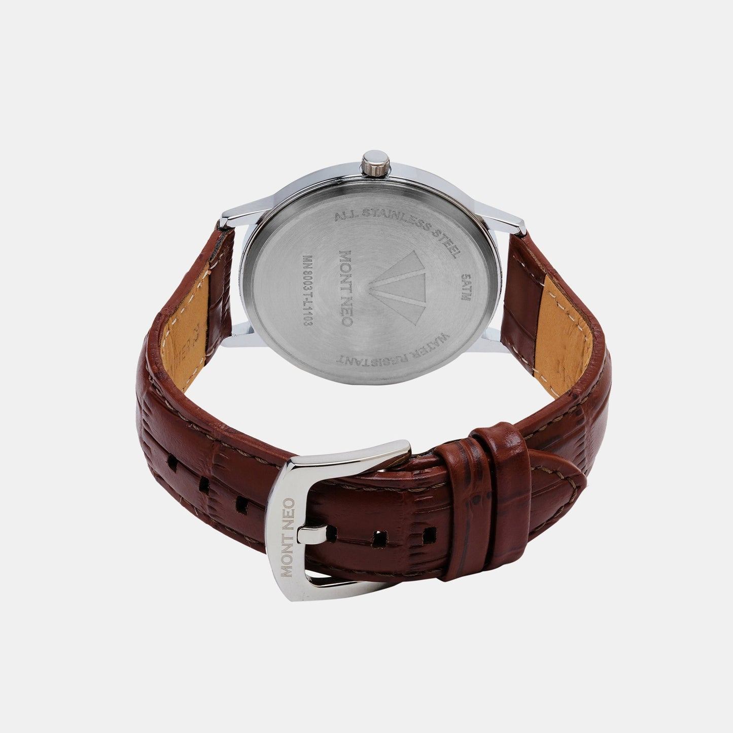 Men's Elegant Silver Analog Leather Watch 8003T-L1103