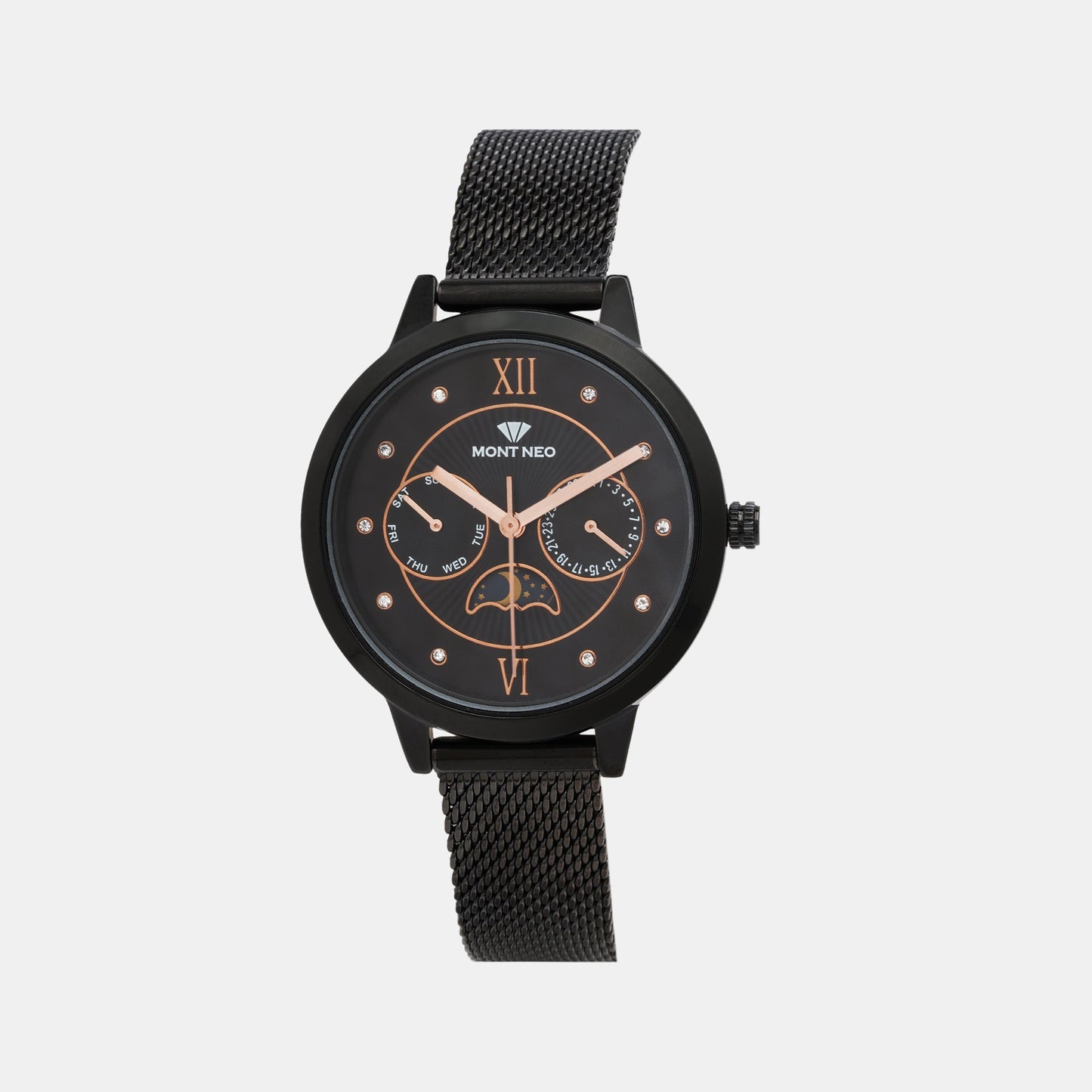 Women's Sleek Black Chronograph Stainless Steel Watch 9003M-B4404