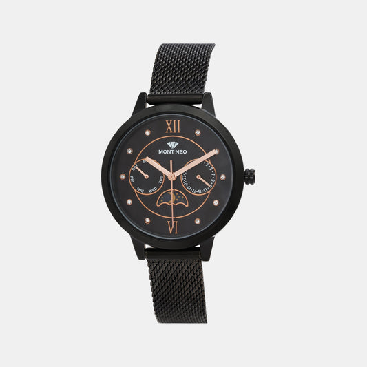 Women's Sleek Black Chronograph Stainless Steel Watch 9003M-B4404