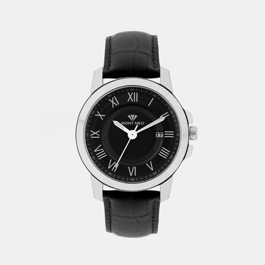 Men's Black Analog Leather Watch 8002E-L1104