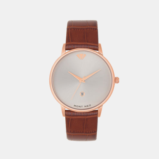 Men's Silver Analog Leather Watch G1034E-L3303