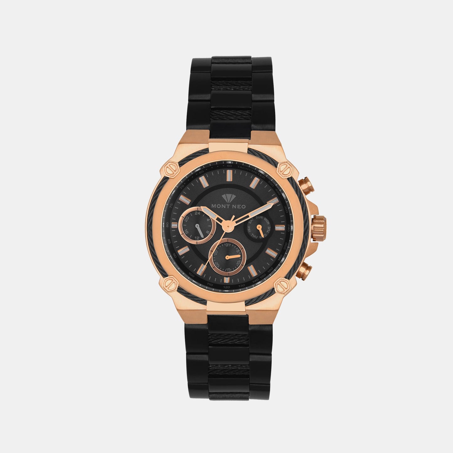 Men Quartz Black Dial Chronograph Stainless Steel Watch 1033C-M3304
