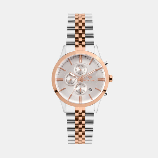 Men Quartz Silver Dial Multi-Function Stainless Steel Watch 1049M-M1303