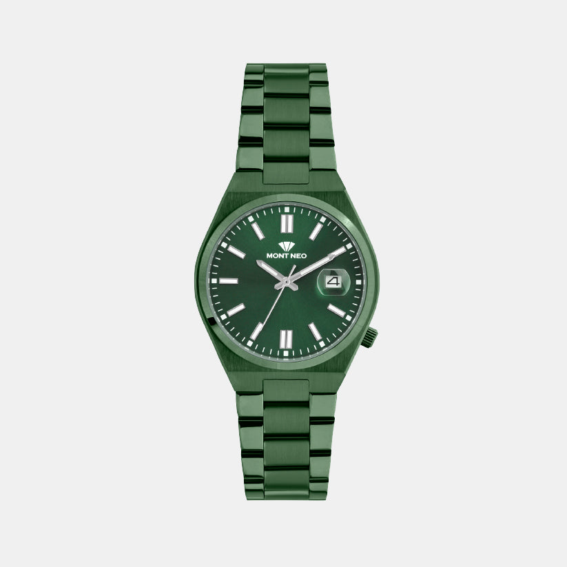 Men Quartz Green Dial Analog Metal Watch 3506E-M101014