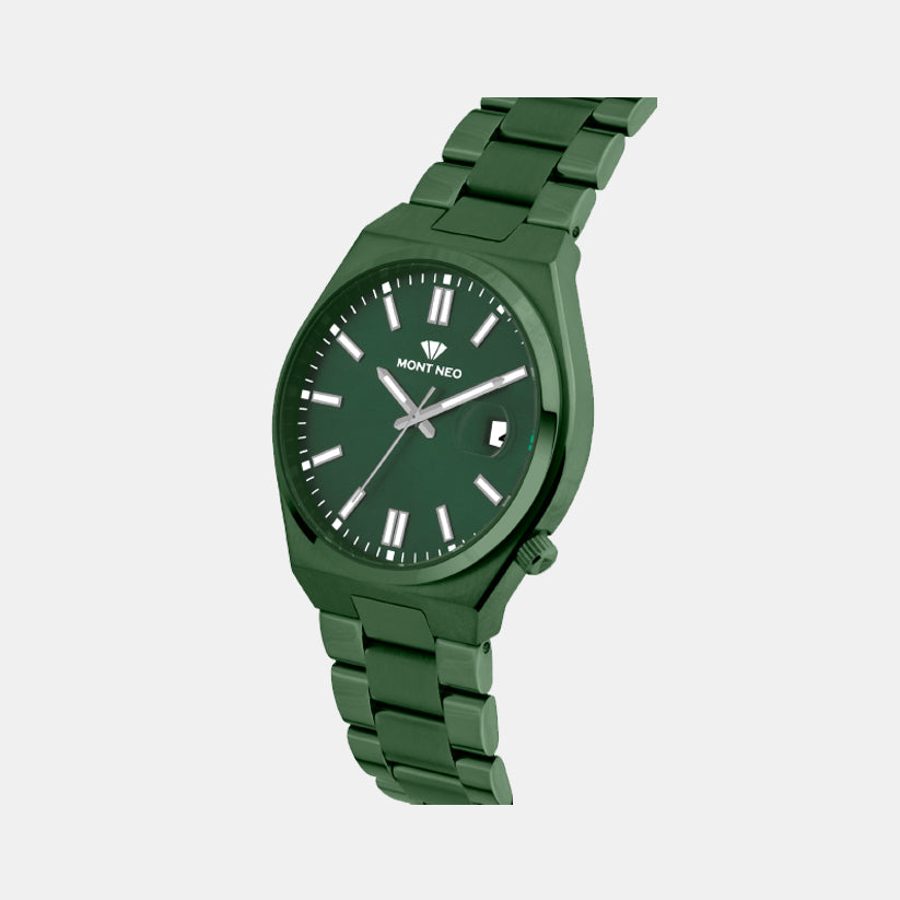 Men Quartz Green Dial Analog Metal Watch 3506E-M101014