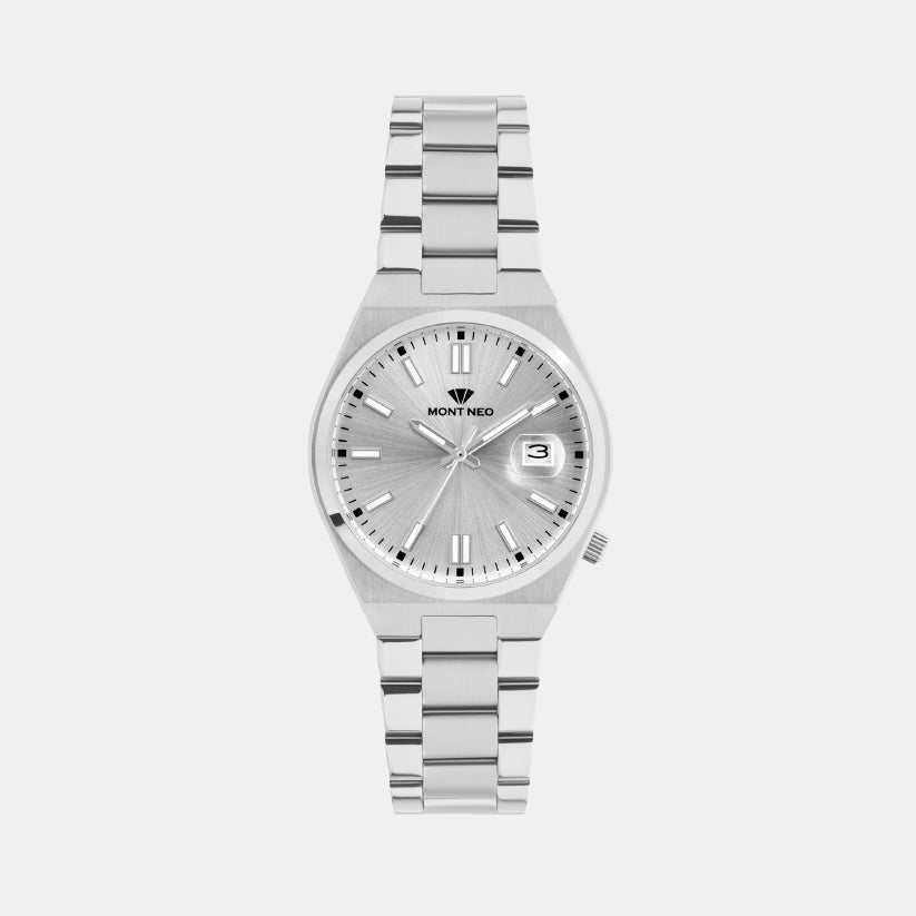 Men Quartz Silver Dial Analog Metal Watch 3506E-M1103