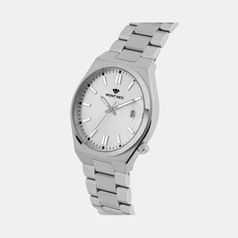 Men Quartz Silver Dial Analog Metal Watch 3506E-M1103