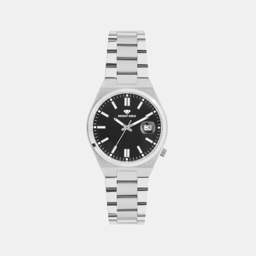 Men Quartz Black Dial Analog Metal Watch 3506E-M1104