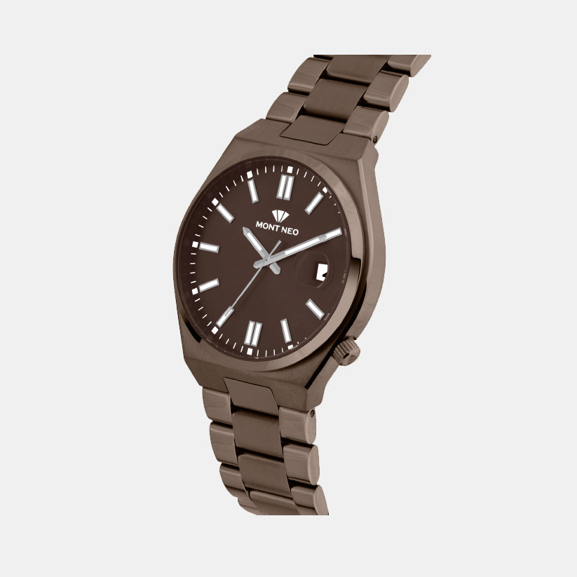 Men Quartz Brown Dial Analog Metal Watch 3506E-M111106