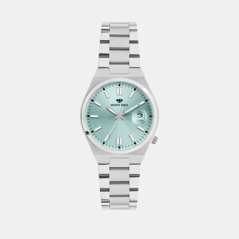 Men Quartz Sea Green Dial Analog Metal Watch 3506E-M1117