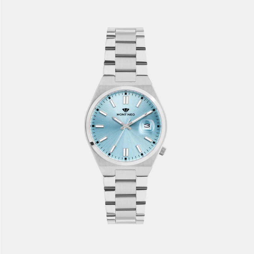 Men Quartz Sea Blue Dial Analog Metal Watch 3506E-M1118