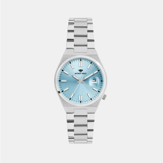 Men Quartz Sea Blue Dial Analog Metal Watch 3506E-M1118