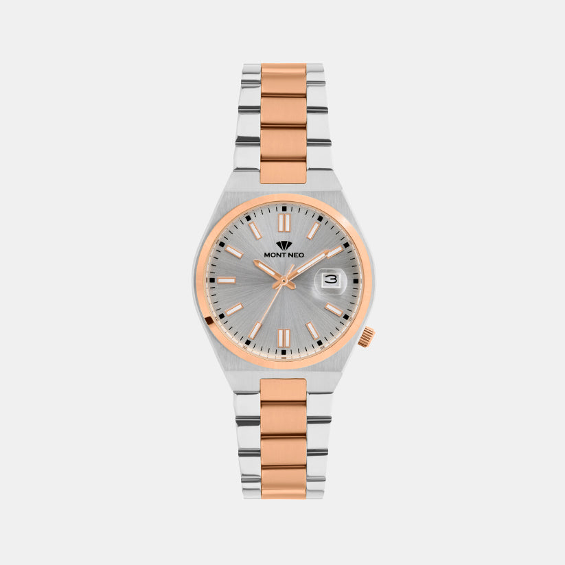 Men Quartz Silver Dial Analog Metal Watch 3506E-M1303