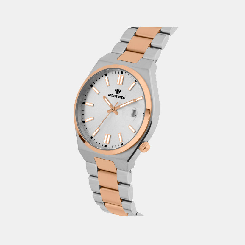Men Quartz Silver Dial Analog Metal Watch 3506E-M1303
