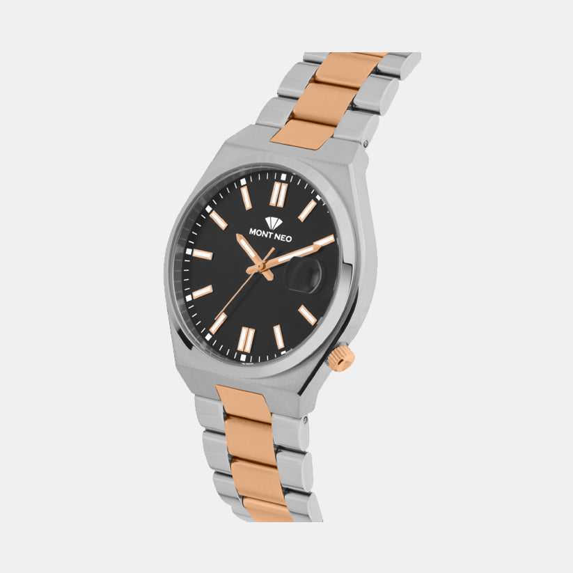 Men Quartz Black Dial Analog Metal Watch 3506E-M1304