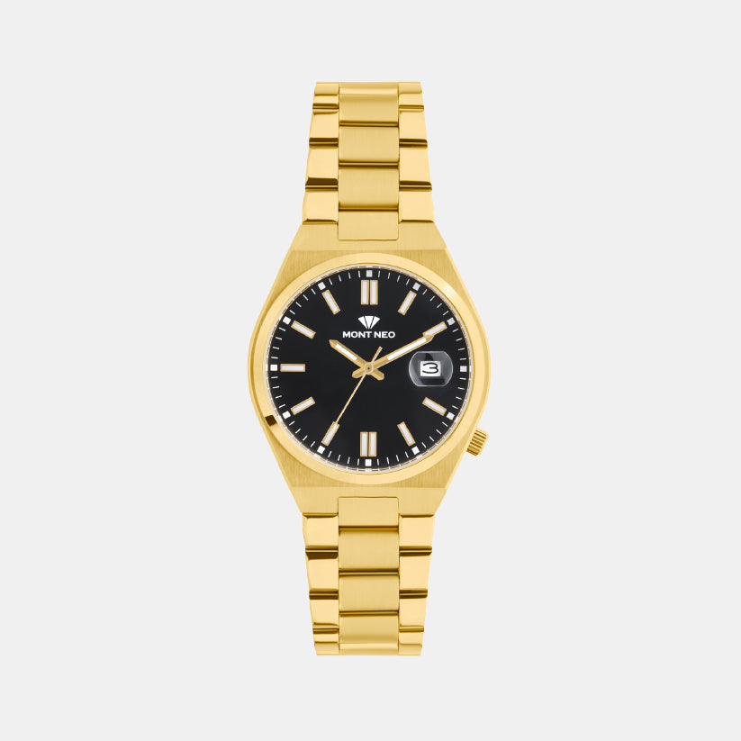 Men Quartz Black Dial Analog Metal Watch 3506E-M2203