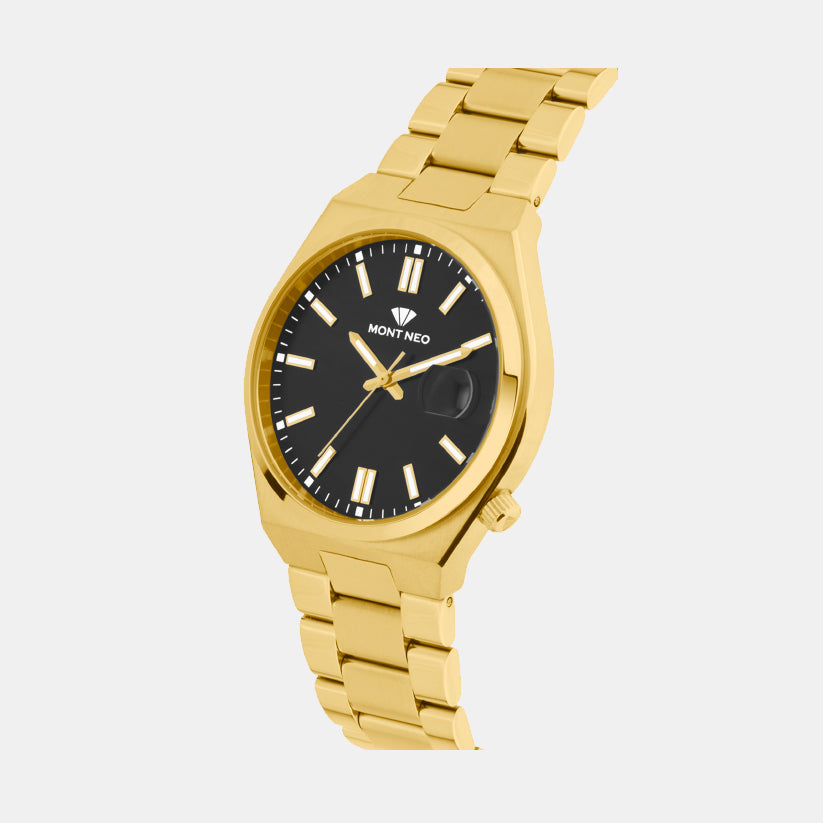 Men Quartz Black Dial Analog Metal Watch 3506E-M2203